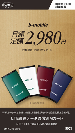 b-mobile 月額定額2980円 台数限定Happyパッケージ