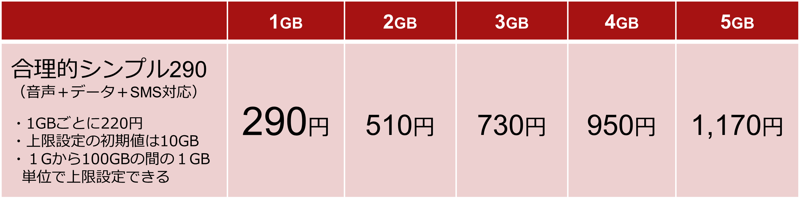 合理的シンプル290　月額基本料金