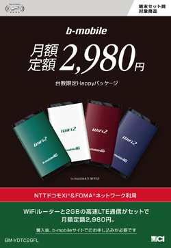 b-mobile 月額定額2980円 台数限定Happyパッケージ